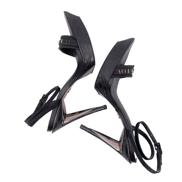 HERVE LEGER Black Rhinestone Studded Platform Stiletto Sandals Size 38.5 - Picture 7 of 11